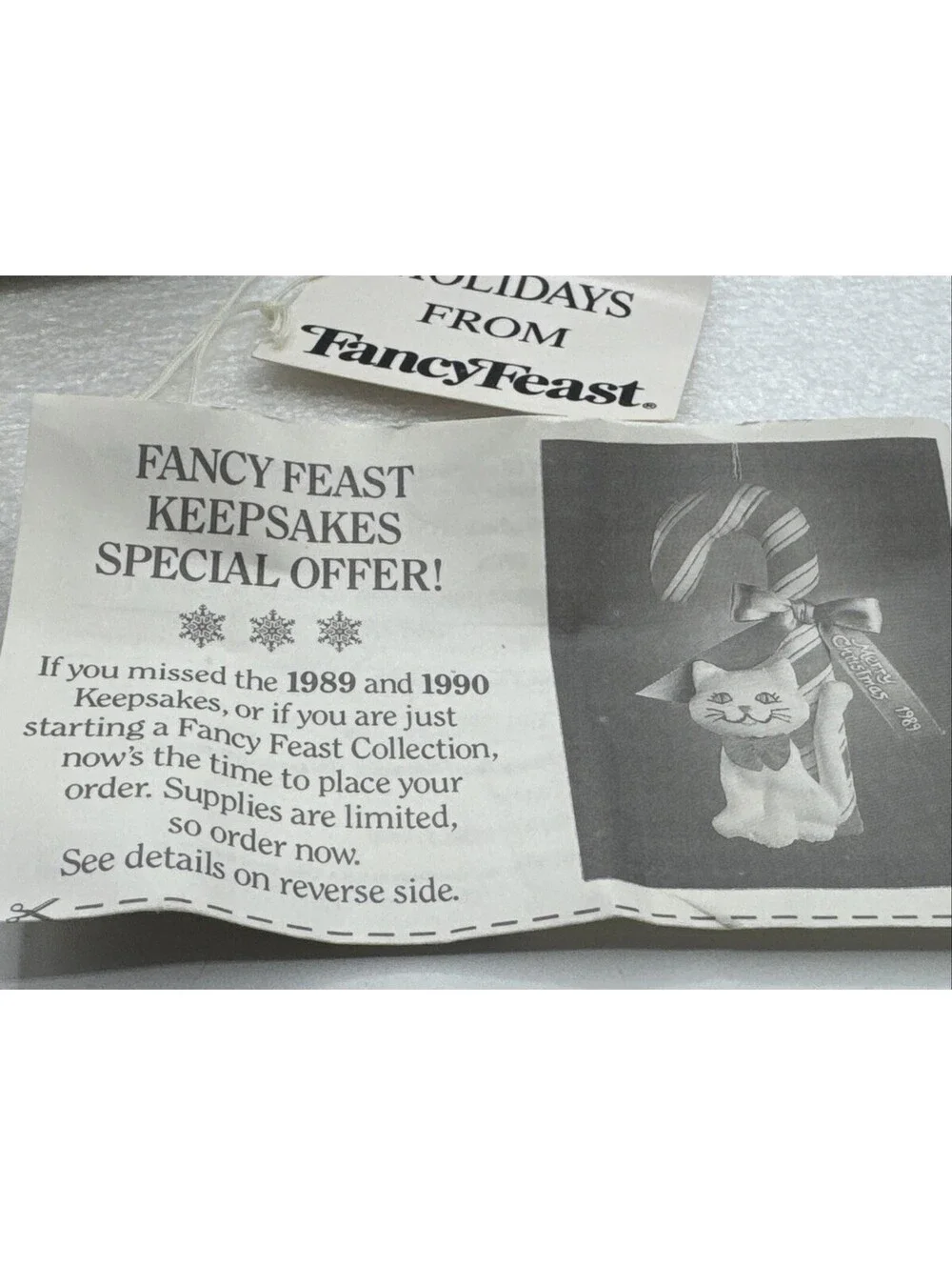 Vintage 1991 Fancy Feast Plush Cat Playing Drums 3” Christmas Ornament Russ Box